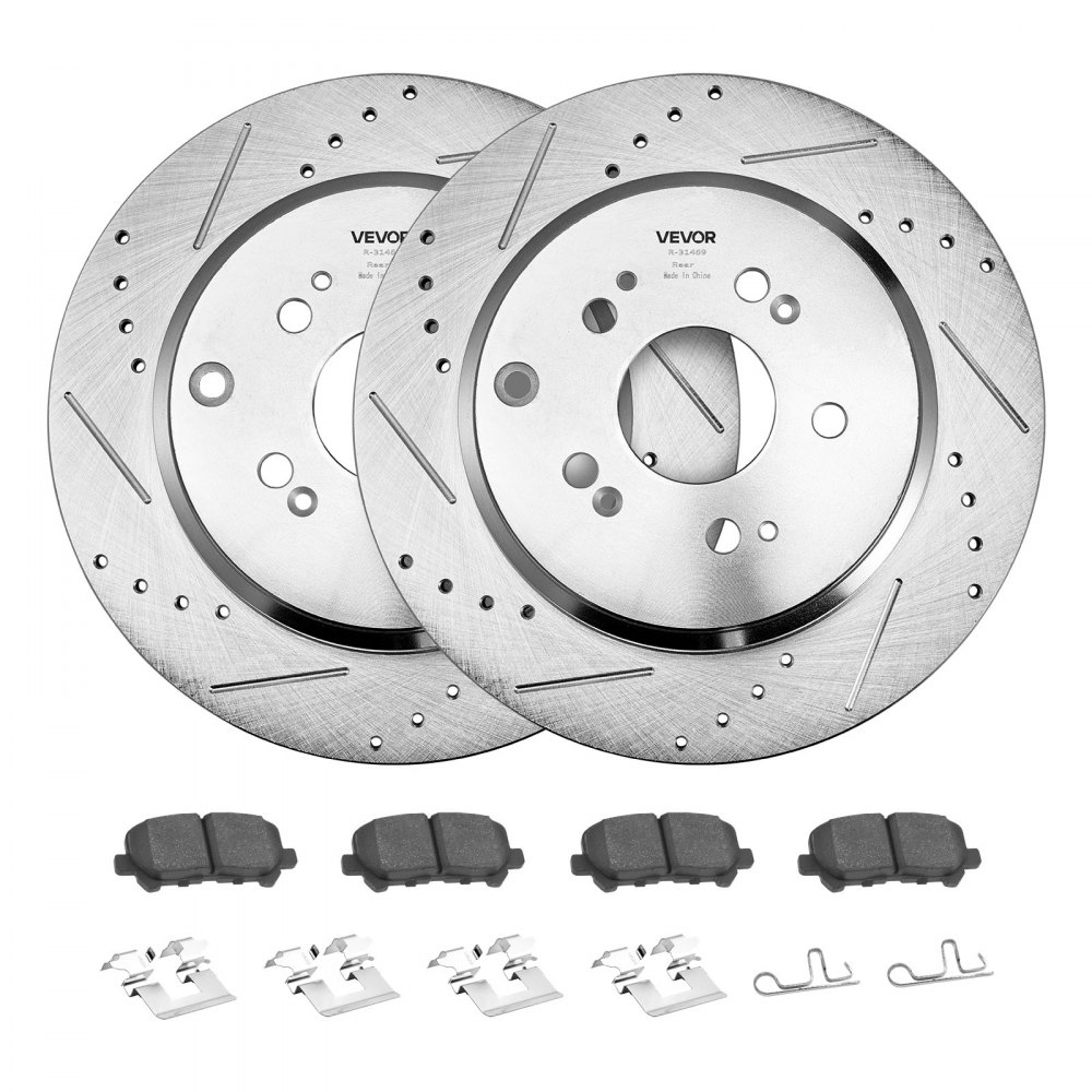 VEVOR Front and Rear Brake Kit Compatible with 2007-2013 Acura MDX, 2010-2013 Acura ZDX, 2009-2014 Honda Pilot, Drilled and Slotted Brake Rotors Ceramic Brake Pads Replacement Kit, 13 in (Front)