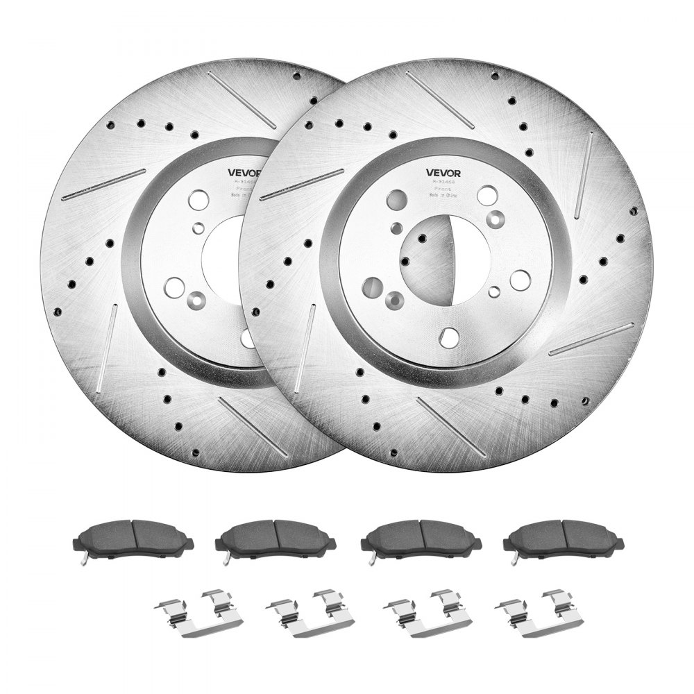 VEVOR Front and Rear Brake Kit Compatible with 2007-2013 Acura MDX, 2010-2013 Acura ZDX, 2009-2014 Honda Pilot, Drilled and Slotted Brake Rotors Ceramic Brake Pads Replacement Kit, 13 in (Front)