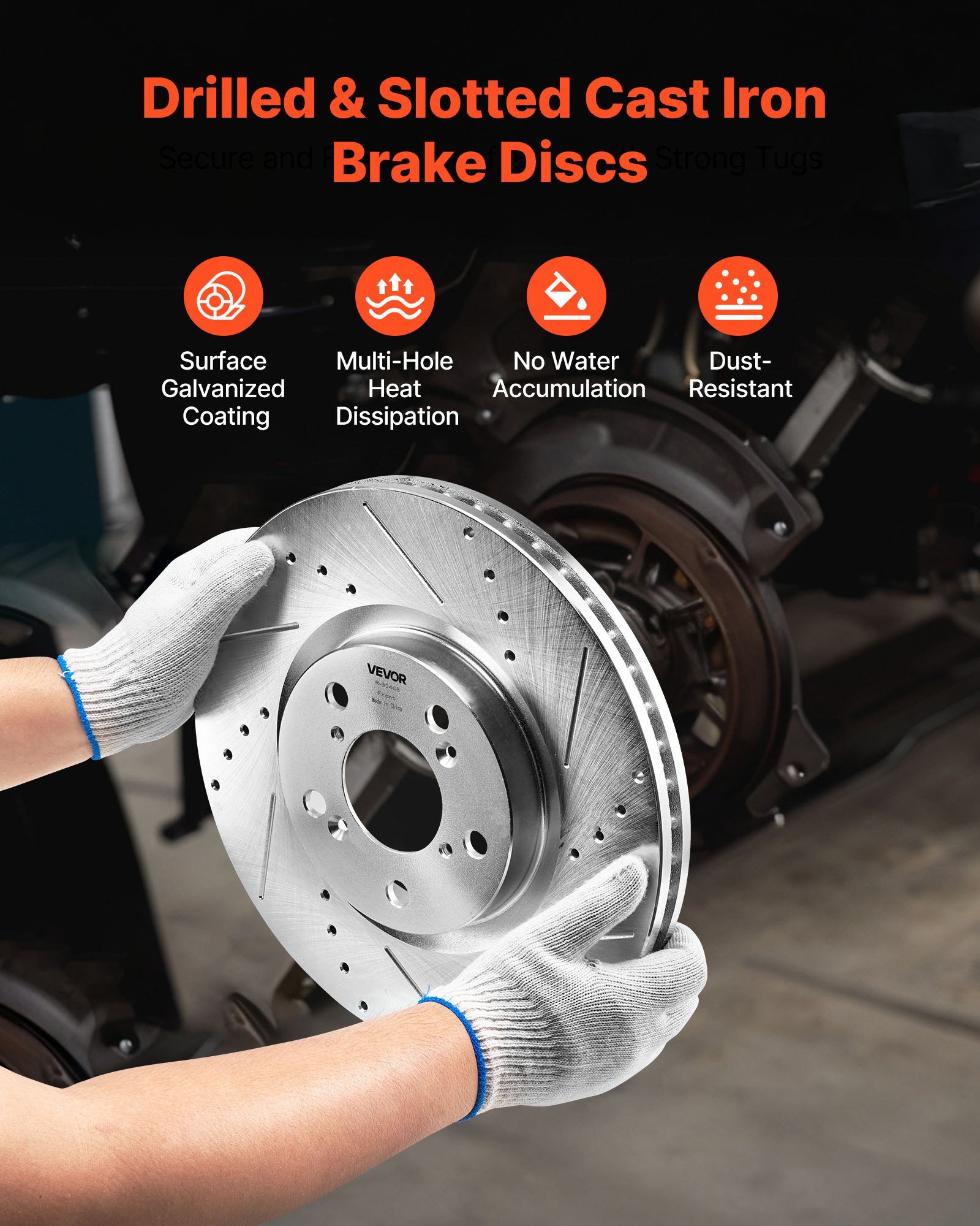 VEVOR Front and Rear Brake Kit Compatible with 2007-2013 Acura MDX, 2010-2013 Acura ZDX, 2009-2014 Honda Pilot, Drilled and Slotted Brake Rotors Ceramic Brake Pads Replacement Kit, 13 in (Front)