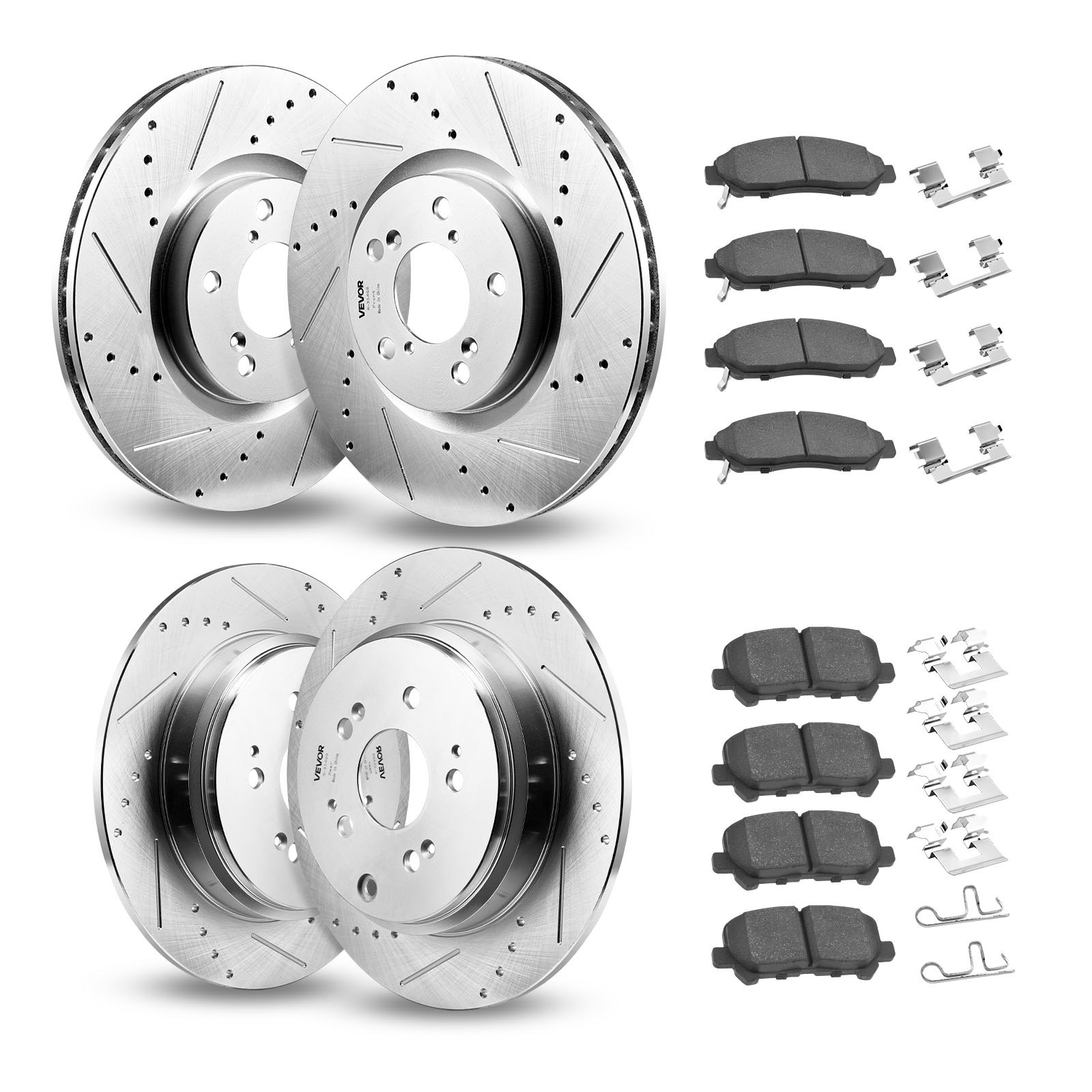 VEVOR Front and Rear Brake Kit Compatible with 2007-2013 Acura MDX, 2010-2013 Acura ZDX, 2009-2014 Honda Pilot, Drilled and Slotted Brake Rotors Ceramic Brake Pads Replacement Kit, 13 in (Front)
