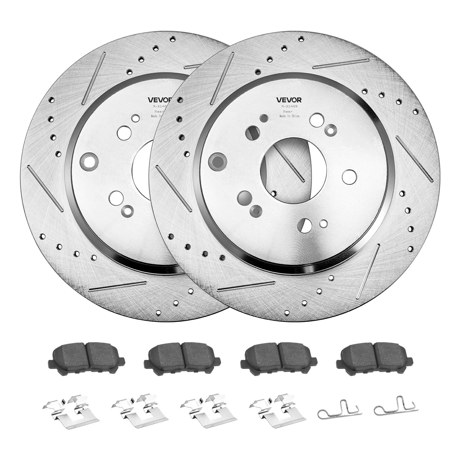 VEVOR Front and Rear Brake Kit Compatible with 2007-2013 Acura MDX, 2010-2013 Acura ZDX, 2009-2014 Honda Pilot, Drilled and Slotted Brake Rotors Ceramic Brake Pads Replacement Kit, 13 in (Front)