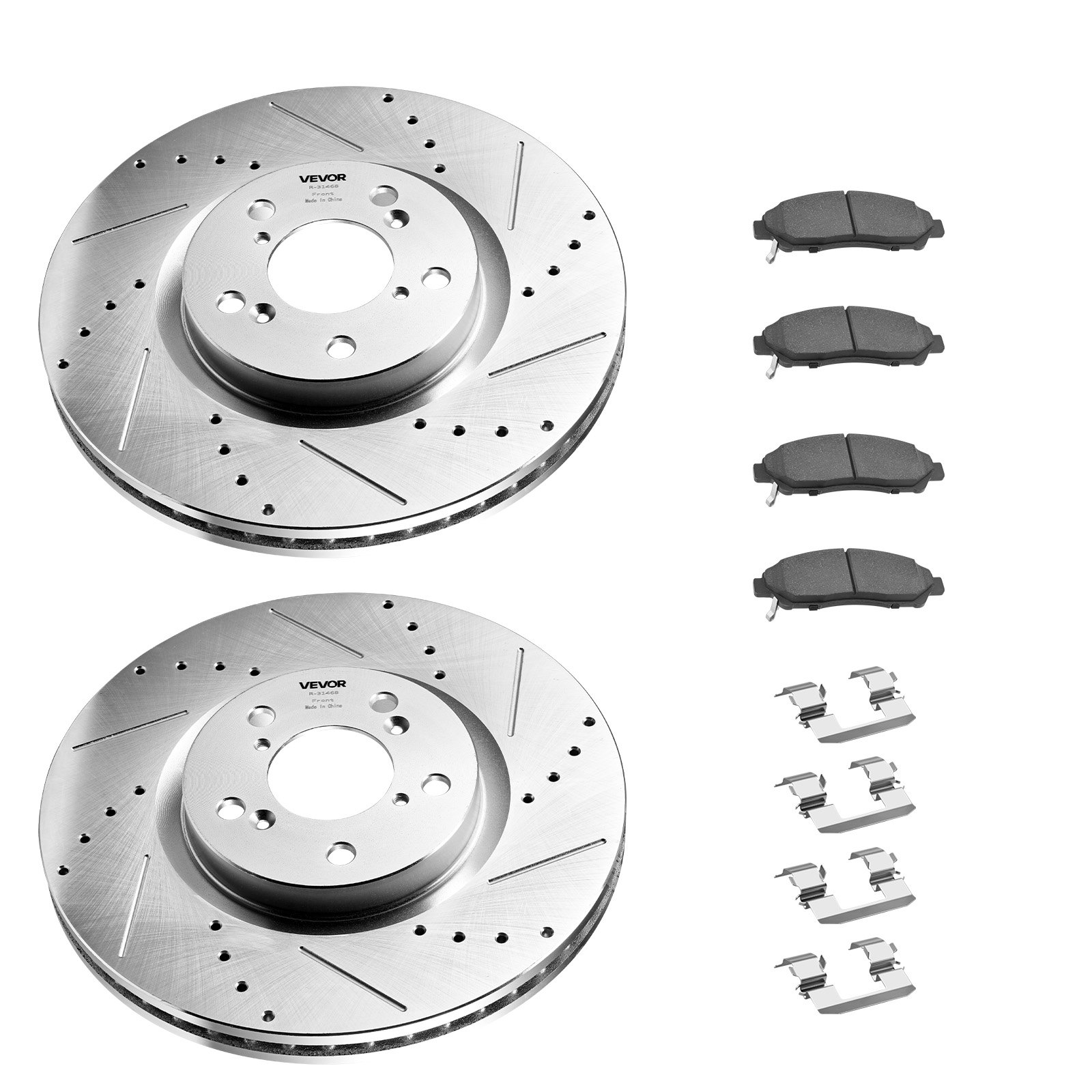VEVOR Front and Rear Brake Kit Compatible with 2007-2013 Acura MDX, 2010-2013 Acura ZDX, 2009-2014 Honda Pilot, Drilled and Slotted Brake Rotors Ceramic Brake Pads Replacement Kit, 13 in (Front)