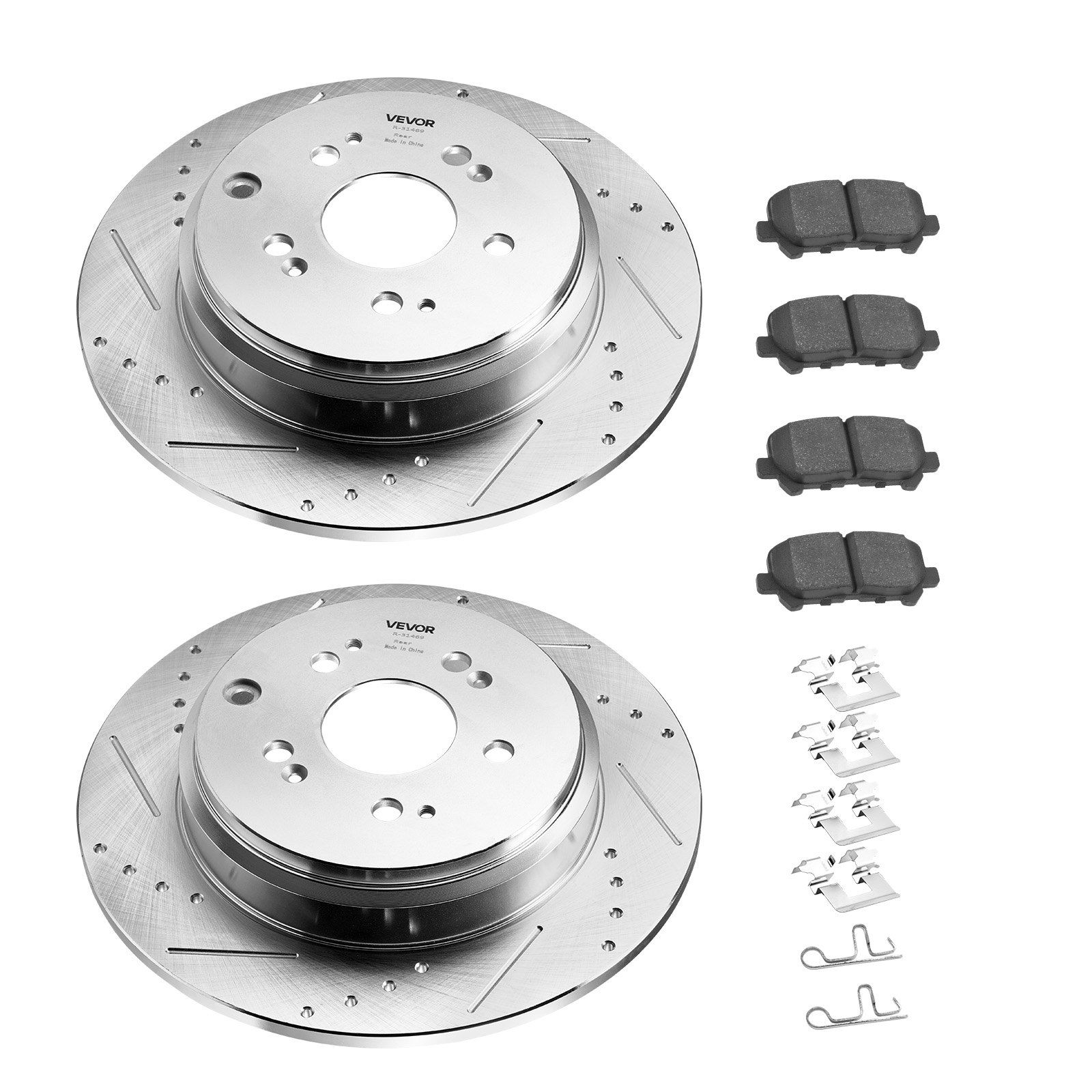 VEVOR Front and Rear Brake Kit Compatible with 2007-2013 Acura MDX, 2010-2013 Acura ZDX, 2009-2014 Honda Pilot, Drilled and Slotted Brake Rotors Ceramic Brake Pads Replacement Kit, 13 in (Front)