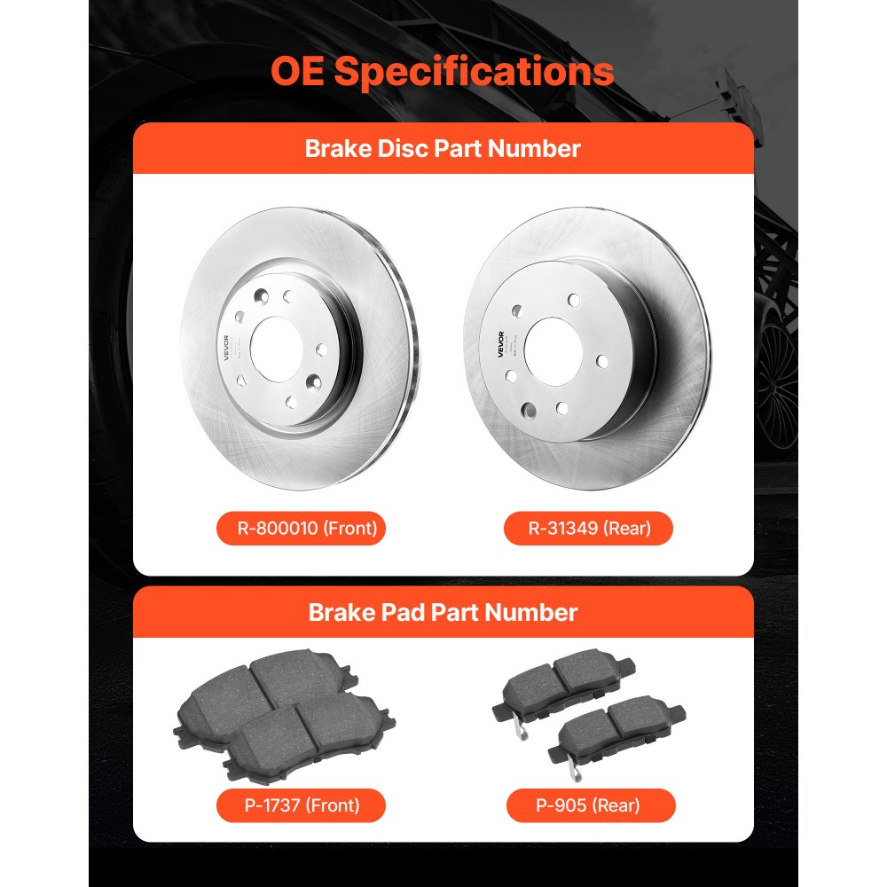 VEVOR Front and Rear Brake Kit Compatible with 2014-2015 Nissan Rogue (2 Row Seating; 11.65 inch (296mm) Front Outer Diameter), Hollow Structure Brake Rotors Ceramic Brake Pads Replacement Kit
