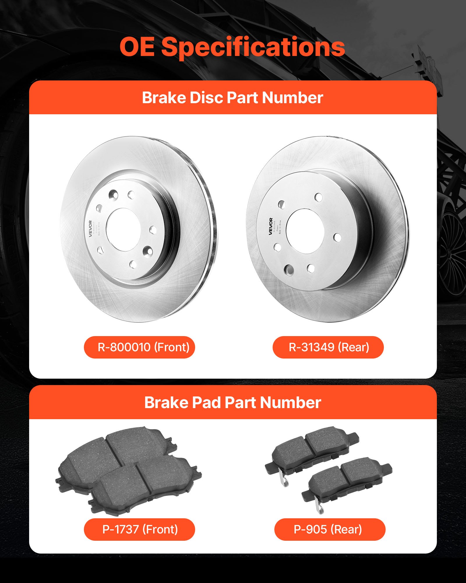VEVOR Front and Rear Brake Kit Compatible with 2014-2015 Nissan Rogue (2 Row Seating; 11.65 inch (296mm) Front Outer Diameter), Hollow Structure Brake Rotors Ceramic Brake Pads Replacement Kit