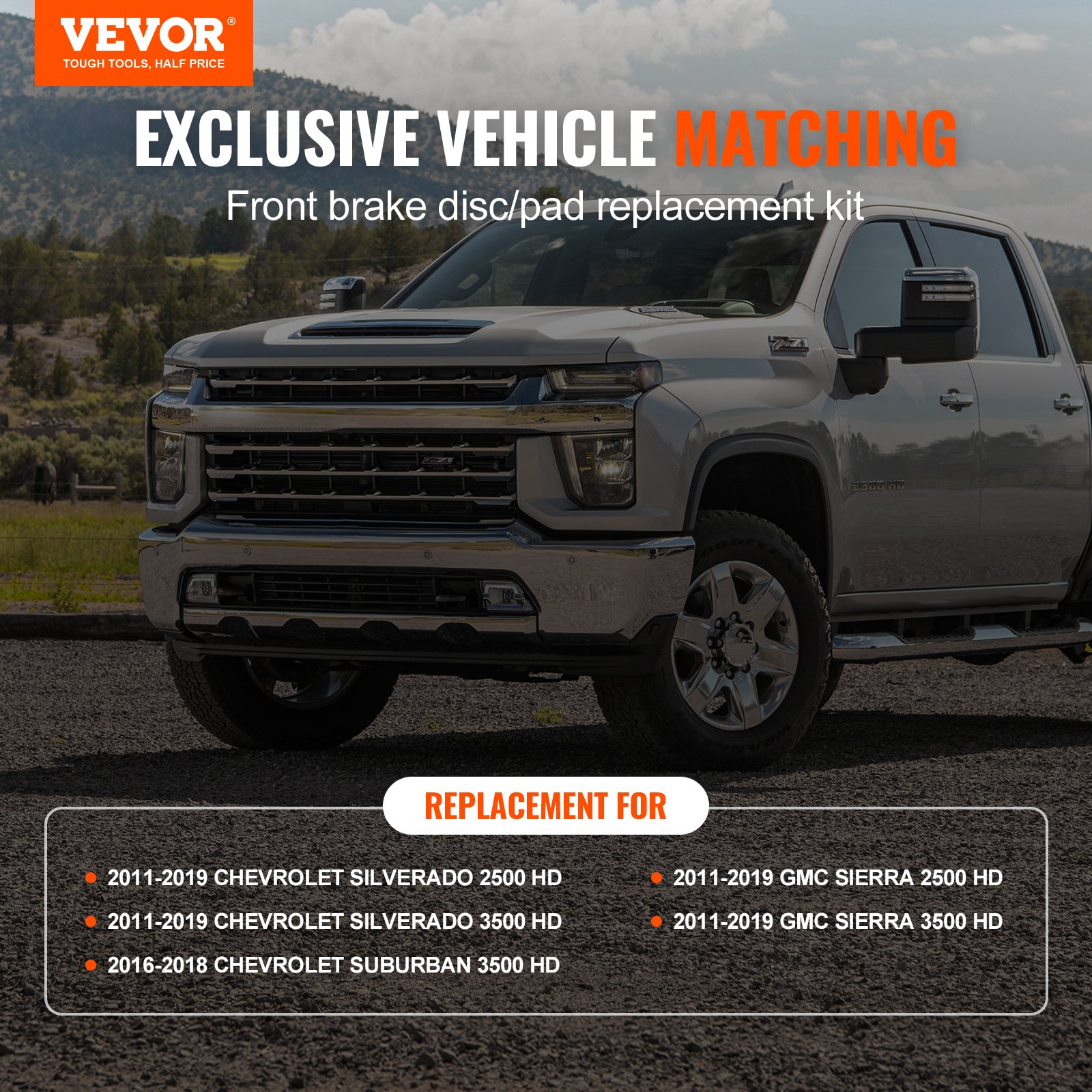 VEVOR Front Brake Kit Compatible with 2011-2019 Chevy Silverado GMC Sierra 2500 3500 HD, Drilled and Slotted Brake Rotors Ceramic Brake Pads Replacement Kit, 14" Front Rotors