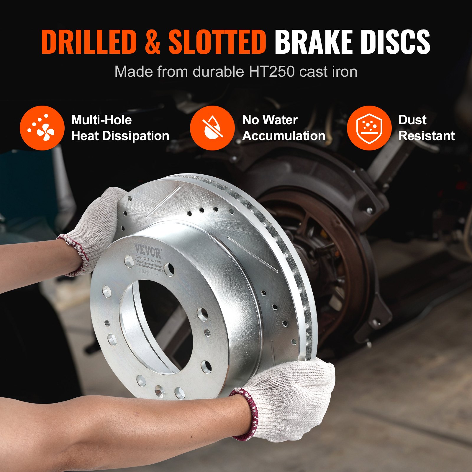 VEVOR Front Brake Kit Compatible with 2011-2019 Chevy Silverado GMC Sierra 2500 3500 HD, Drilled and Slotted Brake Rotors Ceramic Brake Pads Replacement Kit, 14" Front Rotors
