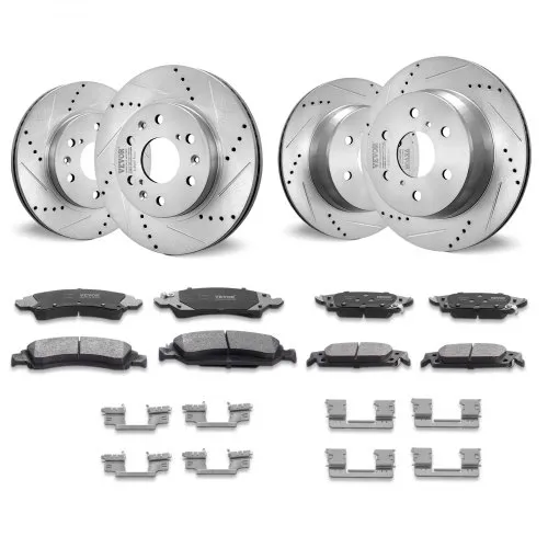 VEVOR Front Rear Brake Kit for 2014-2018 Chevy Silverado GMC Sierra 1500, 2015-2020 Suburban Tahoe Yukon XL Escalade ESV, Drilled & Slotted Brake Rotors Ceramic Brake Pads Replacement Kit