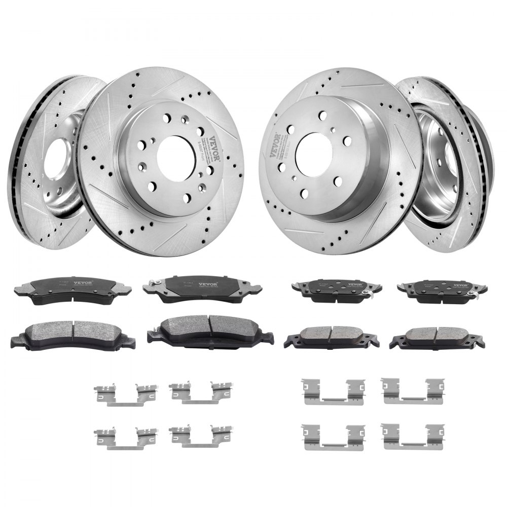 VEVOR Front Rear Brake Kit for 2014-2018 Chevy Silverado GMC Sierra 1500, 2015-2020 Suburban Tahoe Yukon XL Escalade ESV, Drilled & Slotted Brake Rotors Ceramic Brake Pads Replacement Kit