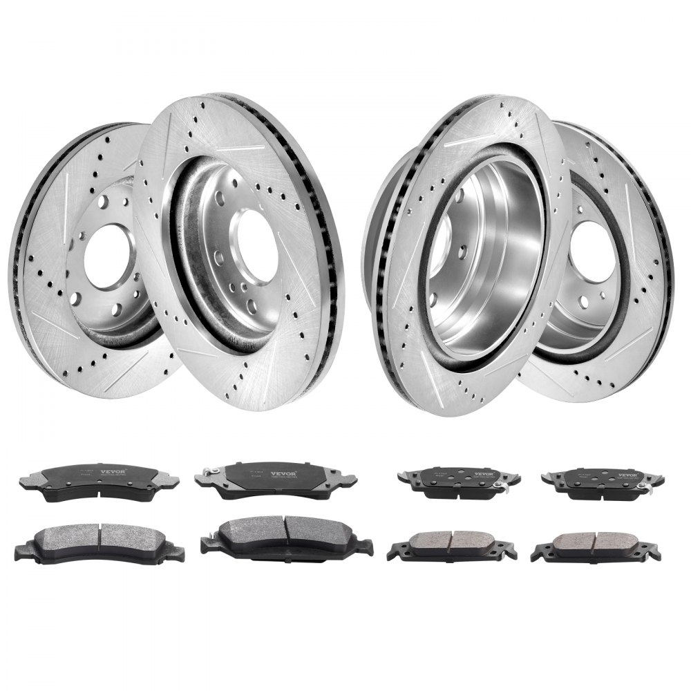 VEVOR Front Rear Brake Kit for 2014-2018 Chevy Silverado GMC Sierra 1500, 2015-2020 Suburban Tahoe Yukon XL Escalade ESV, Drilled & Slotted Brake Rotors Ceramic Brake Pads Replacement Kit