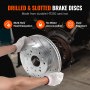 person holding VEVOR brake rotors pads kit with multi-hole design for heat dissipation and dust resistance.