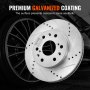 VEVOR brake rotors pads kit with premium galvanized coating shown in front of a car wheel.