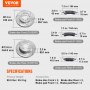 VEVOR brake rotors pads kit specifications with front and rear brake discs and pads dimensions.