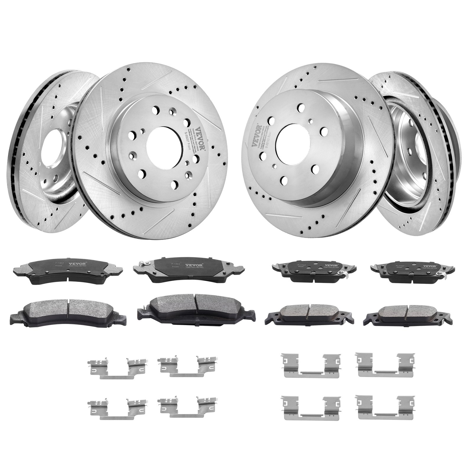 VEVOR Front Rear Brake Kit for 2014-2018 Chevy Silverado GMC Sierra 1500, 2015-2020 Suburban Tahoe Yukon XL Escalade ESV, Drilled & Slotted Brake Rotors Ceramic Brake Pads Replacement Kit