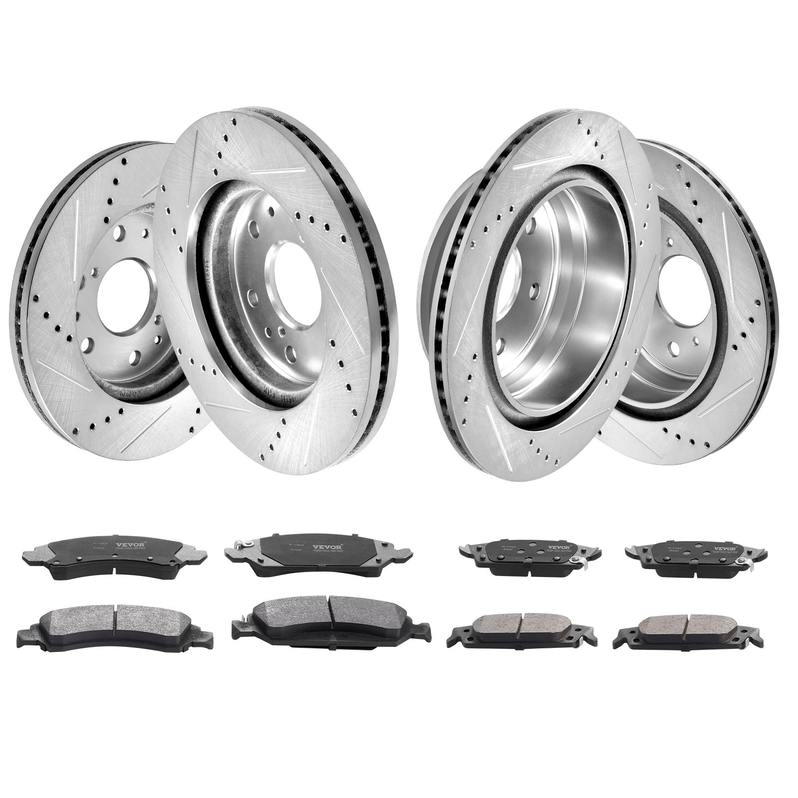 VEVOR Front Rear Brake Kit for 2014-2018 Chevy Silverado GMC Sierra 1500, 2015-2020 Suburban Tahoe Yukon XL Escalade ESV, Drilled & Slotted Brake Rotors Ceramic Brake Pads Replacement Kit