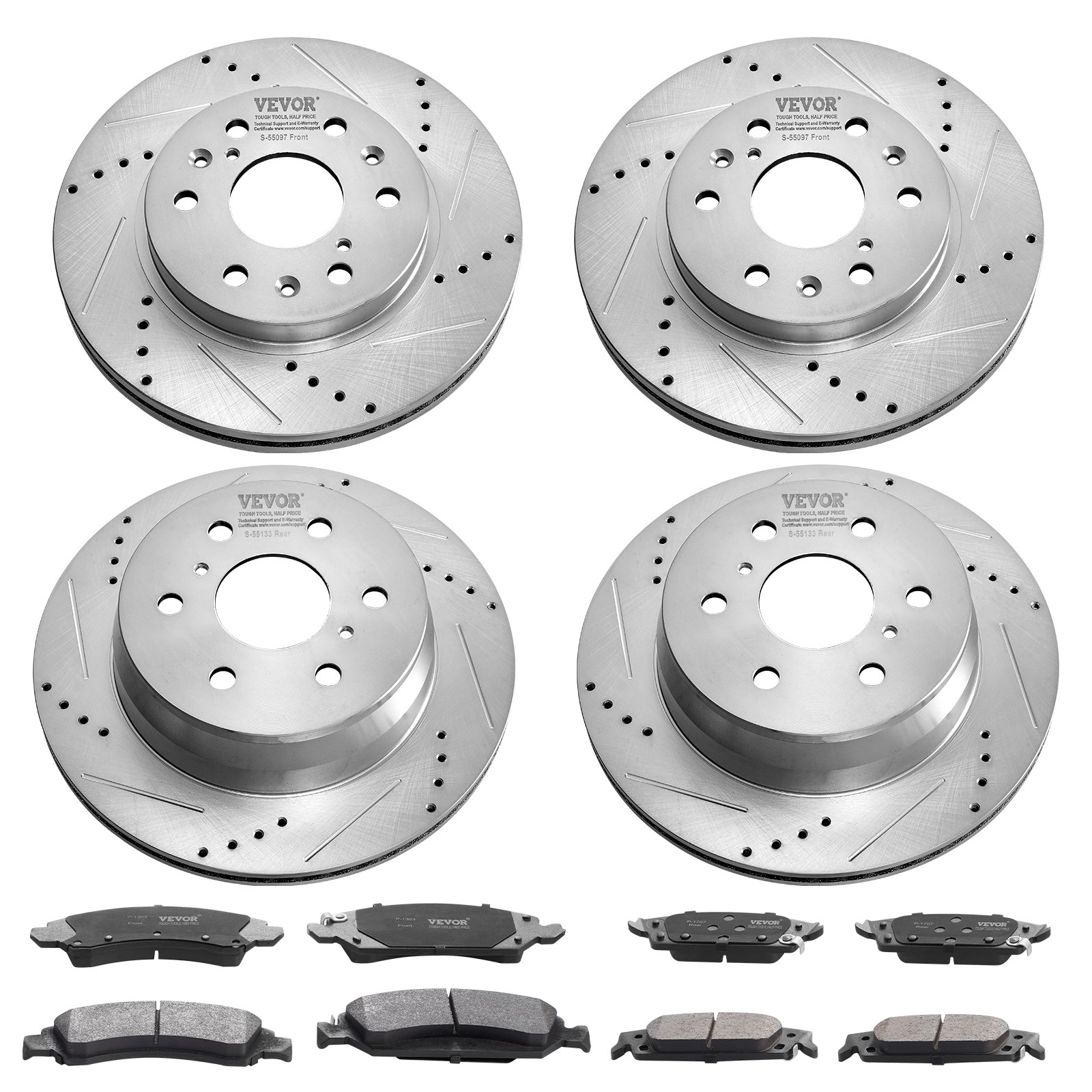 VEVOR Front Rear Brake Kit for 2014-2018 Chevy Silverado GMC Sierra 1500, 2015-2020 Suburban Tahoe Yukon XL Escalade ESV, Drilled & Slotted Brake Rotors Ceramic Brake Pads Replacement Kit