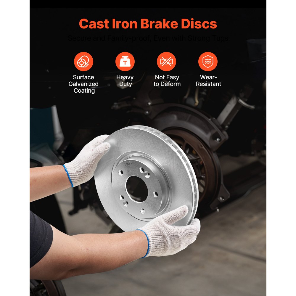 VEVOR Front & Rear Brake Kit Compatible with 2011-2014 Hyundai Sonata, 2015 Hyundai Sonata (Hybrid, Hybrid Limited; Non-Turbo; Models w/Manual Parking Brake), Hollow Brake Rotors & Solid Rear Rotors