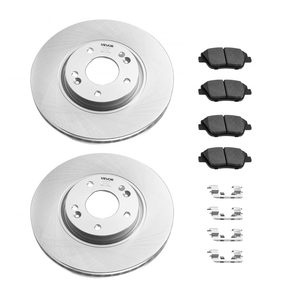 VEVOR Front & Rear Brake Kit Compatible with 2011-2014 Hyundai Sonata, 2015 Hyundai Sonata (Hybrid, Hybrid Limited; Non-Turbo; Models w/Manual Parking Brake), Hollow Brake Rotors & Solid Rear Rotors