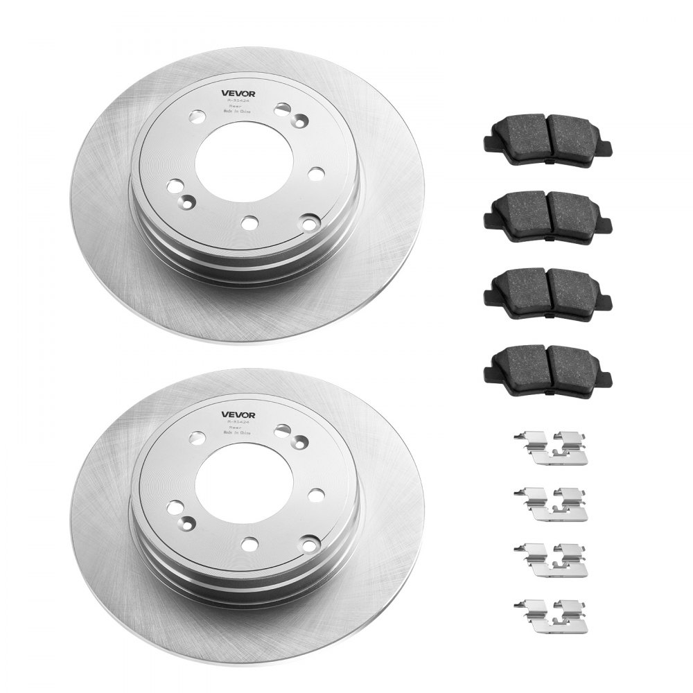 VEVOR Front & Rear Brake Kit Compatible with 2011-2014 Hyundai Sonata, 2015 Hyundai Sonata (Hybrid, Hybrid Limited; Non-Turbo; Models w/Manual Parking Brake), Hollow Brake Rotors & Solid Rear Rotors