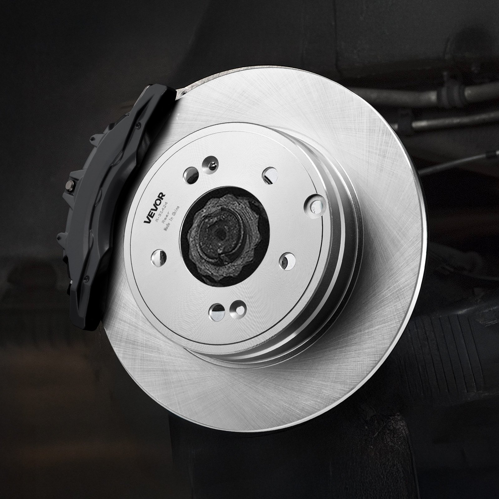 VEVOR Front & Rear Brake Kit Compatible with 2011-2014 Hyundai Sonata, 2015 Hyundai Sonata (Hybrid, Hybrid Limited; Non-Turbo; Models w/Manual Parking Brake), Hollow Brake Rotors & Solid Rear Rotors