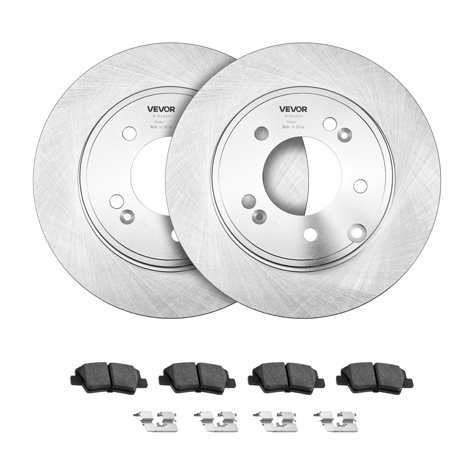 VEVOR Front & Rear Brake Kit Compatible with 2011-2014 Hyundai Sonata, 2015 Hyundai Sonata (Hybrid, Hybrid Limited; Non-Turbo; Models w/Manual Parking Brake), Hollow Brake Rotors & Solid Rear Rotors