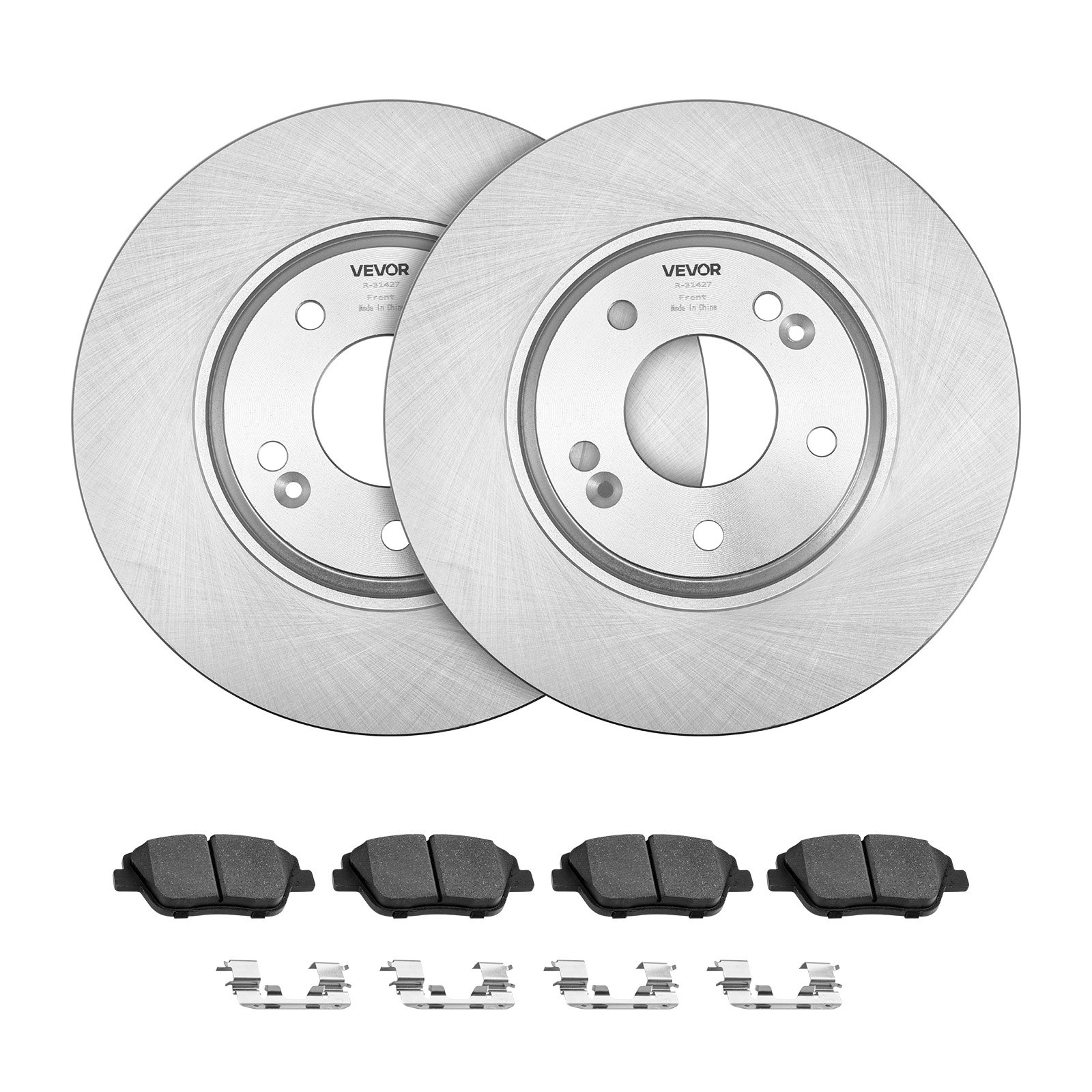 VEVOR Front & Rear Brake Kit Compatible with 2011-2014 Hyundai Sonata, 2015 Hyundai Sonata (Hybrid, Hybrid Limited; Non-Turbo; Models w/Manual Parking Brake), Hollow Brake Rotors & Solid Rear Rotors