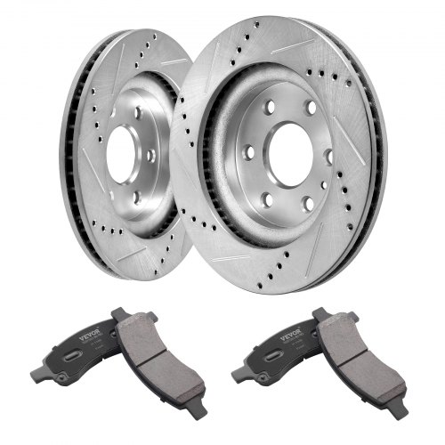 MotorbyMotor Front Brake Rotors And Pads Kit For Buick Enclave, Chevy Traverse, GMC Acadia, Saturn Outlook - Drilled & Slotted, Ceramic Pads