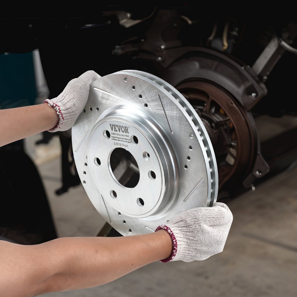 VEVOR Front Brake Kit Compatible with 2007-2017 Chevy Traverse, Buick Enclave, GMC Acadia, Saturn Outlook, Drilled and Slotted Brake Rotors Ceramic Brake Pads Replacement Kit, 12.8" Front Rotors