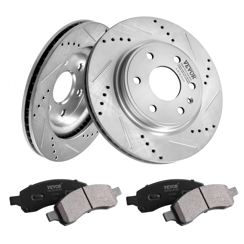 VEVOR Front Brake Kit Compatible with 2007-2017 Chevy Traverse, Buick Enclave, GMC Acadia, Saturn Outlook, Drilled and Slotted Brake Rotors Ceramic Brake Pads Replacement Kit, 12.8" Front Rotors