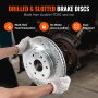 mechanic installing VEVOR brake rotors pads kit with multi-hole heat dissipation, dust-resistant features