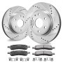 VEVOR brake rotors pads kit with drilled and slotted rotors, brake pads, and mounting hardware.