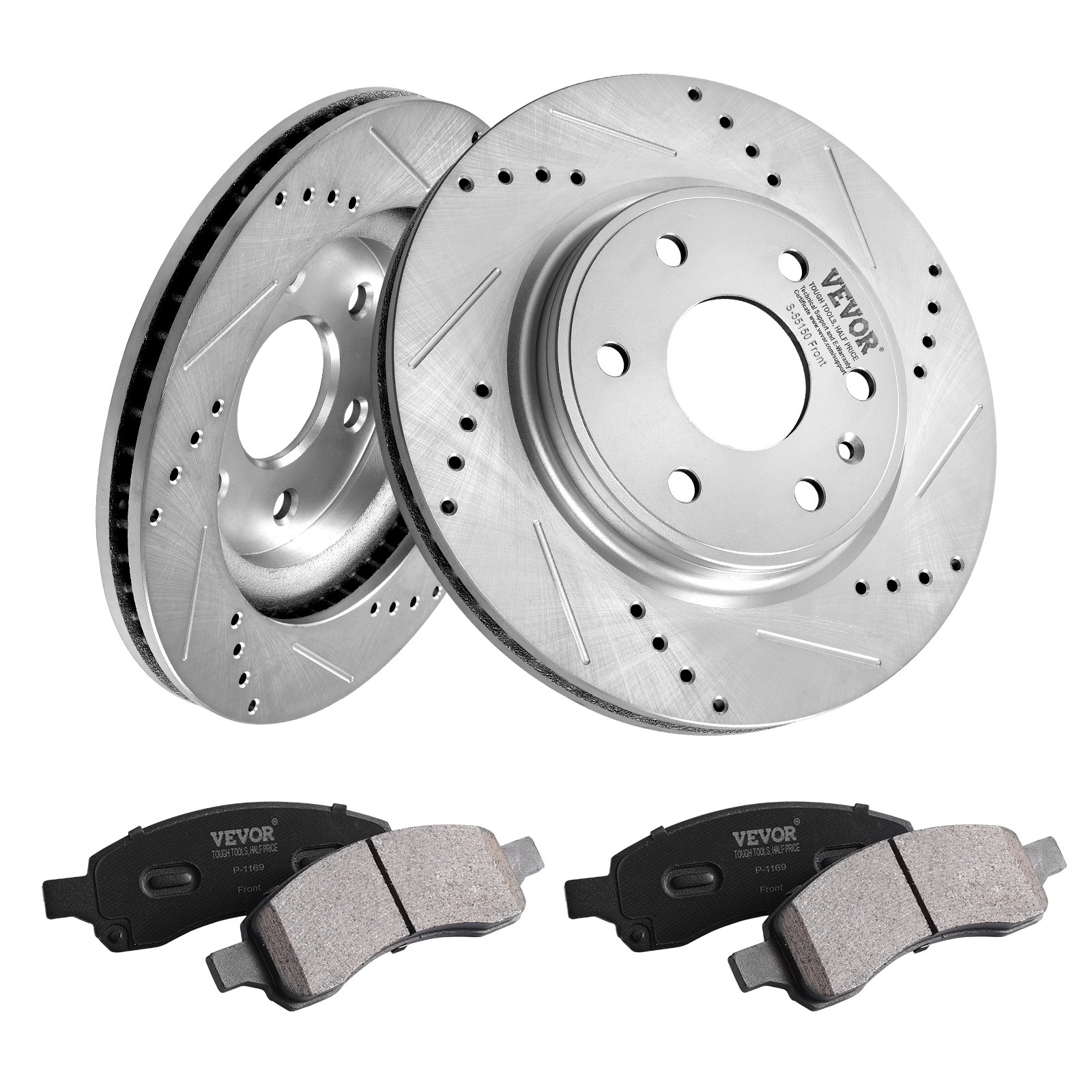 VEVOR Front Brake Kit Compatible with 2007-2017 Chevy Traverse, Buick Enclave, GMC Acadia, Saturn Outlook, Drilled and Slotted Brake Rotors Ceramic Brake Pads Replacement Kit, 12.8" Front Rotors
