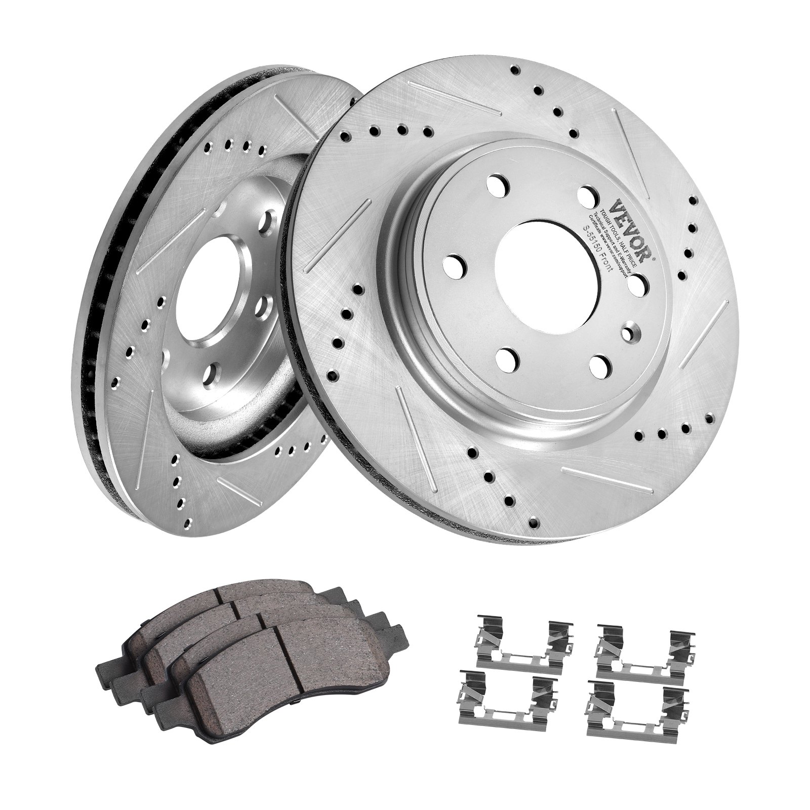 VEVOR Front Brake Kit Compatible with 2007-2017 Chevy Traverse, Buick Enclave, GMC Acadia, Saturn Outlook, Drilled and Slotted Brake Rotors Ceramic Brake Pads Replacement Kit, 12.8" Front Rotors