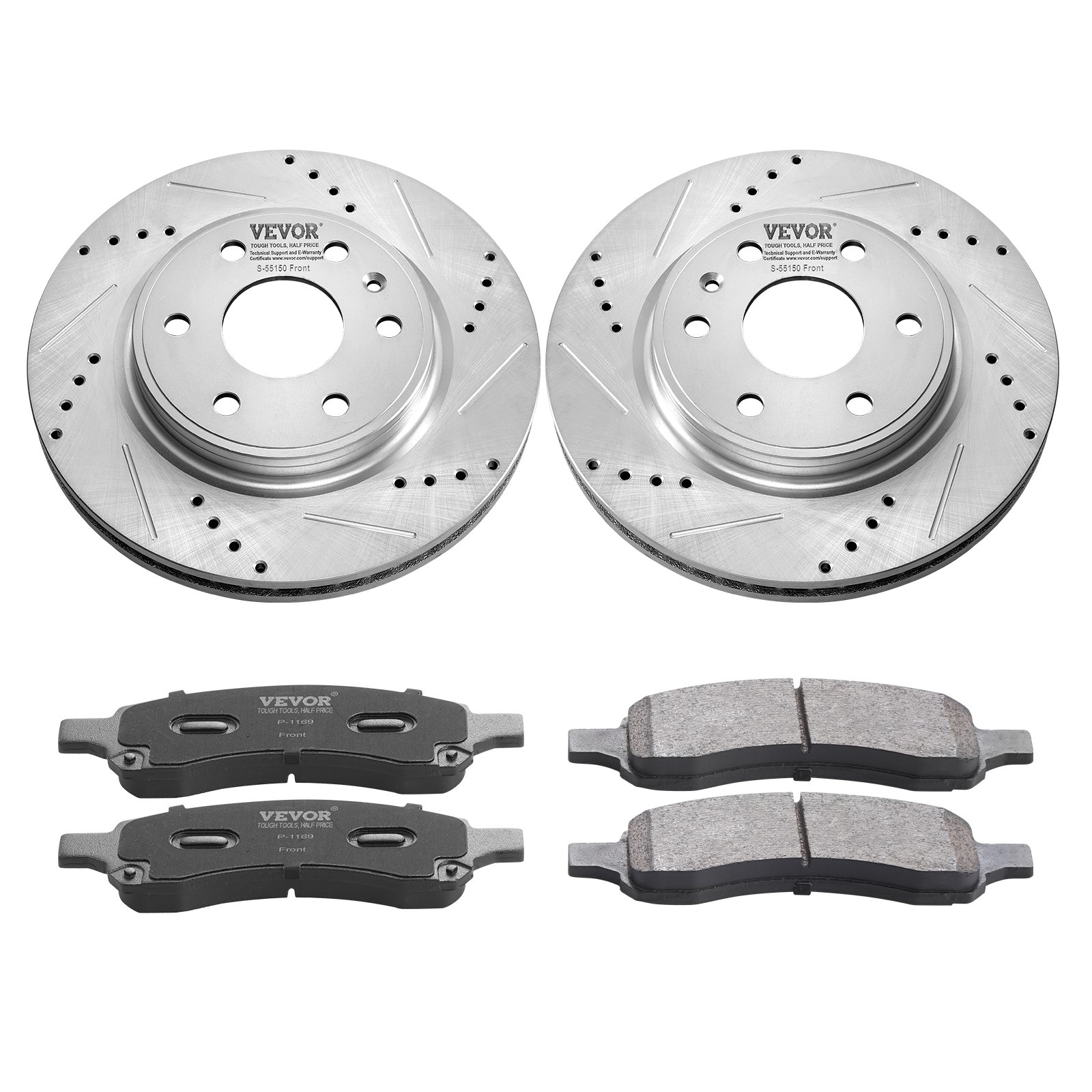 VEVOR Front Brake Kit Compatible with 2007-2017 Chevy Traverse, Buick Enclave, GMC Acadia, Saturn Outlook, Drilled and Slotted Brake Rotors Ceramic Brake Pads Replacement Kit, 12.8" Front Rotors