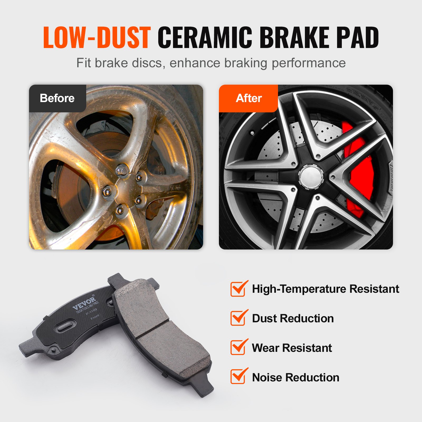VEVOR Front Brake Kit Compatible with 2007-2017 Chevy Traverse, Buick Enclave, GMC Acadia, Saturn Outlook, Drilled and Slotted Brake Rotors Ceramic Brake Pads Replacement Kit, 12.8" Front Rotors