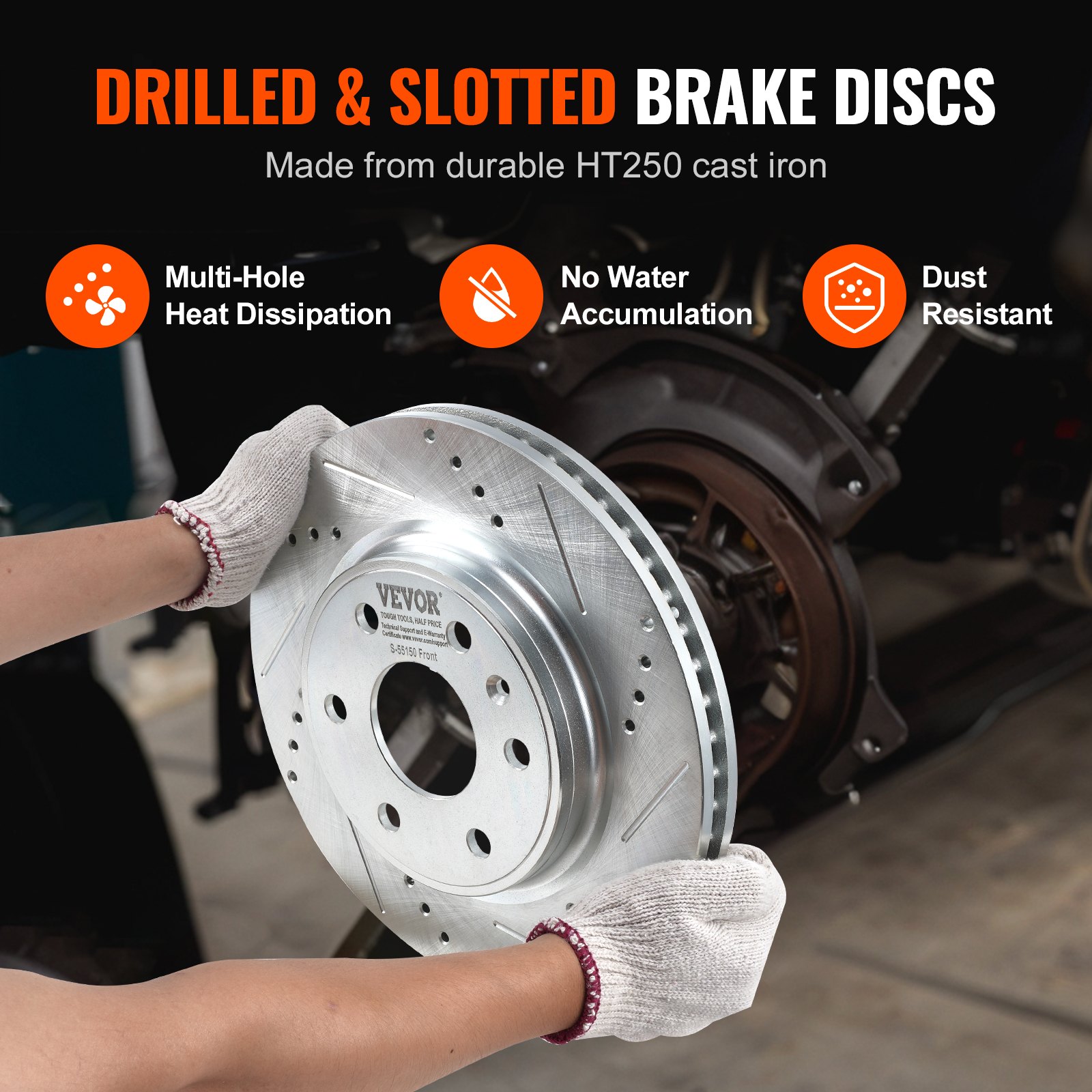 VEVOR Front Brake Kit Compatible with 2007-2017 Chevy Traverse, Buick Enclave, GMC Acadia, Saturn Outlook, Drilled and Slotted Brake Rotors Ceramic Brake Pads Replacement Kit, 12.8" Front Rotors