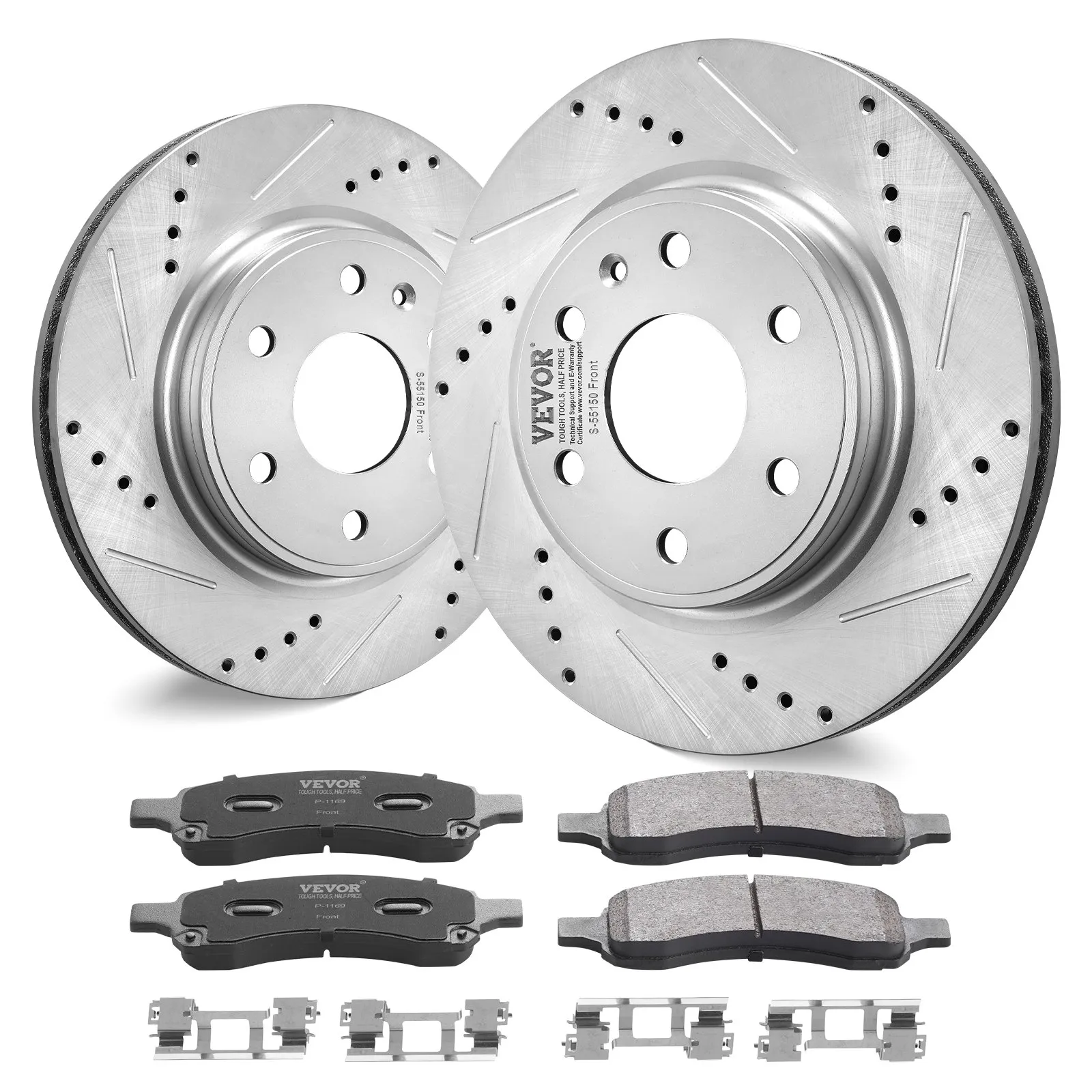 VEVOR Front Brake Kit Compatible with 2007-2017 Chevy Traverse, Buick Enclave, GMC Acadia, Saturn Outlook, Drilled and Slotted Brake Rotors Ceramic Brake Pads Replacement Kit, 12.8" Front Rotors