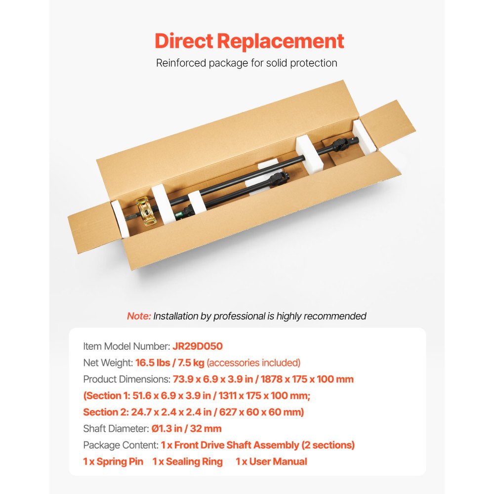 VEVOR Front Drive Shaft, 73.9" Prop Shaft Driveshaft Assembly Compatible with 2014-2017 Polaris RZR XP 1000, Replace #PRP-PO-09-006 1333350 1333424