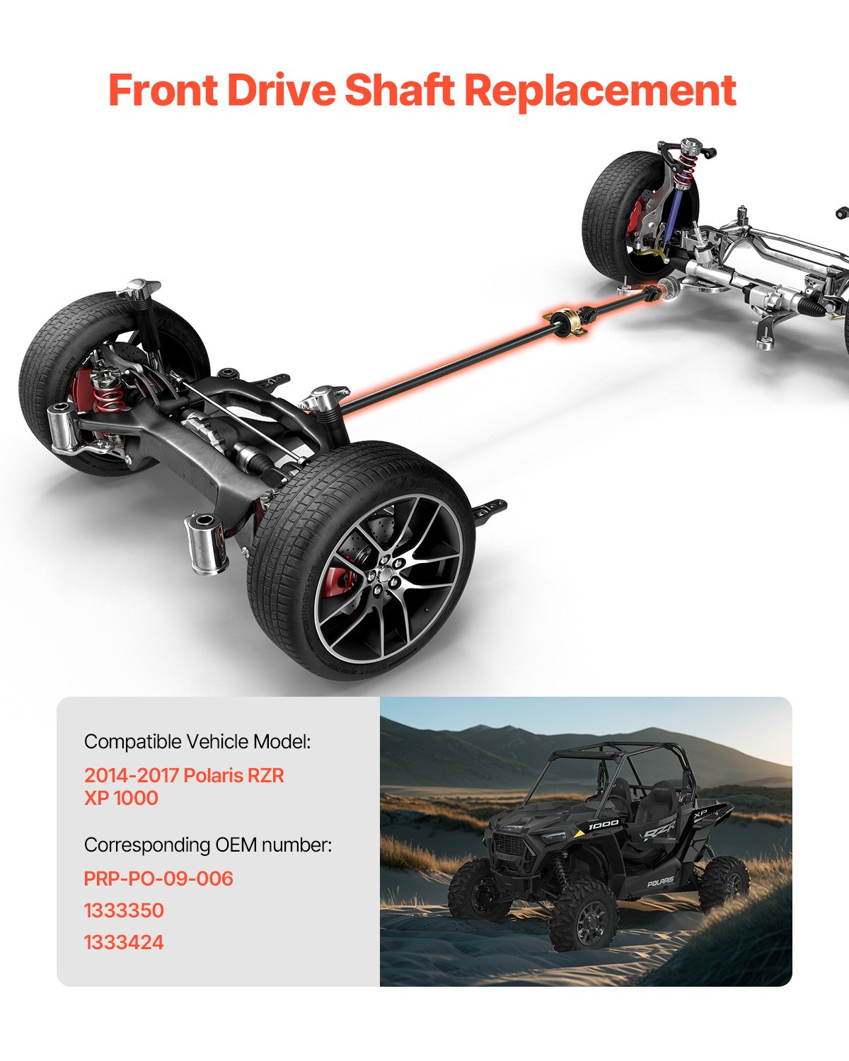 VEVOR Front Drive Shaft, 73.9" Prop Shaft Driveshaft Assembly Compatible with 2014-2017 Polaris RZR XP 1000, Replace #PRP-PO-09-006 1333350 1333424