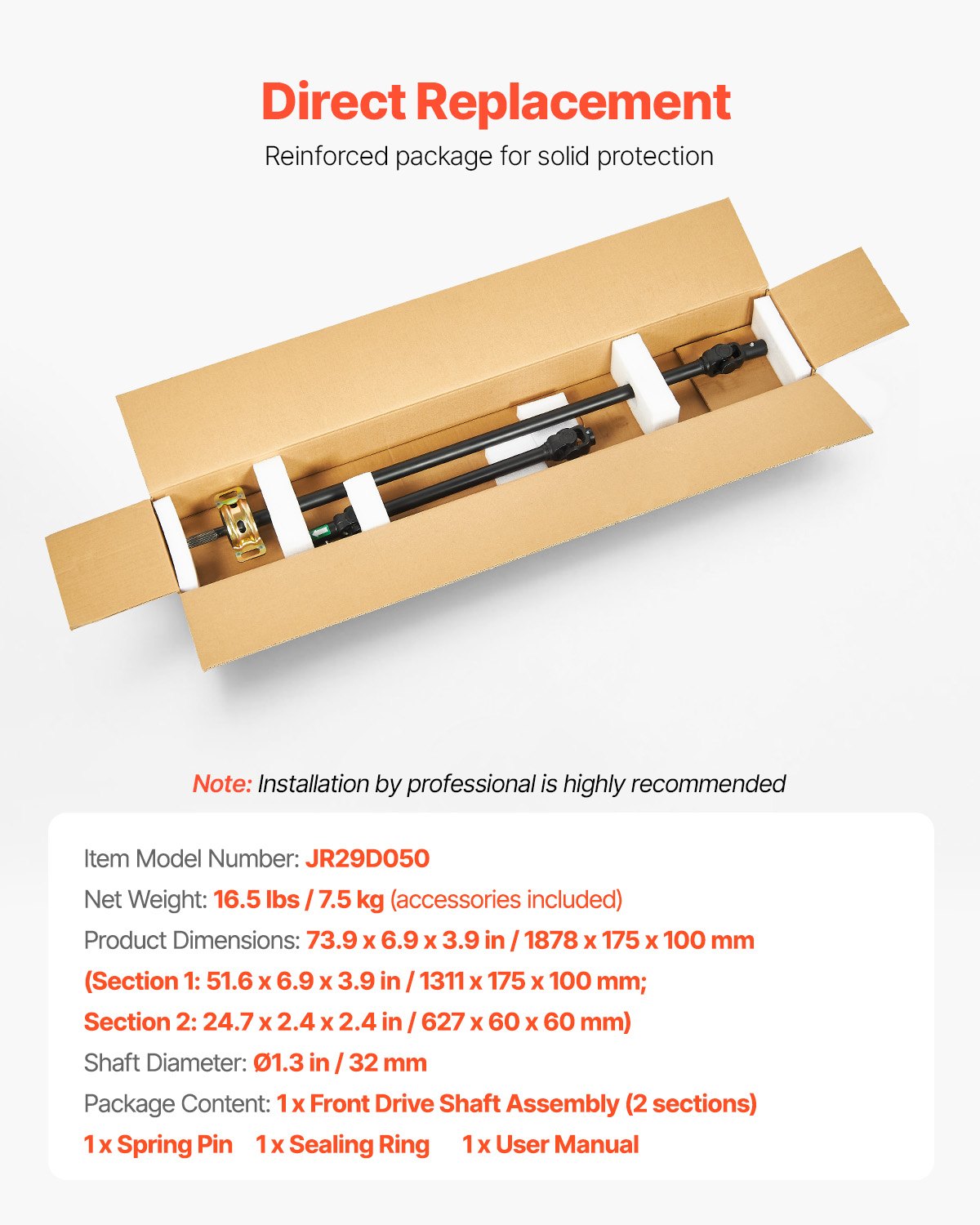 VEVOR Front Drive Shaft, 73.9" Prop Shaft Driveshaft Assembly Compatible with 2014-2017 Polaris RZR XP 1000, Replace #PRP-PO-09-006 1333350 1333424