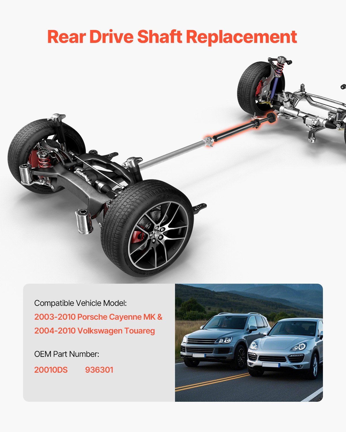 VEVOR Rear Drive Shaft, 49.5"-50.4" Prop Shaft Driveshaft Assembly Compatible with 2003-2010 Porsche Cayenne MK & 2004-2010 VW TOUREG, Replace #20010DS 936301