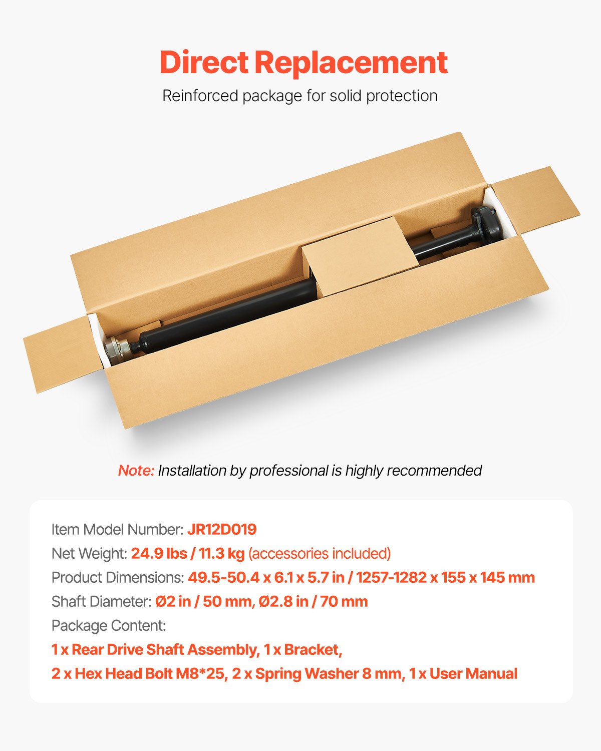 VEVOR Rear Drive Shaft, 49.5"-50.4" Prop Shaft Driveshaft Assembly Compatible with 2003-2010 Porsche Cayenne MK & 2004-2010 VW TOUREG, Replace #20010DS 936301