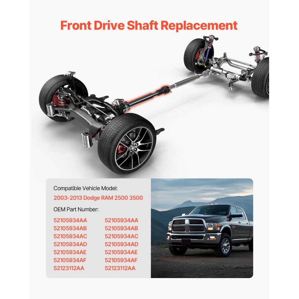 VEVOR Front Drive Shaft, 32.0"-34.6" Prop Shaft Driveshaft Assembly Compatible with 2003-2013 Dodge RAM 2500 3500, Replace #52105934AA 52105934AB 52105934AC 52105934AD 52105934AE 52105934AF