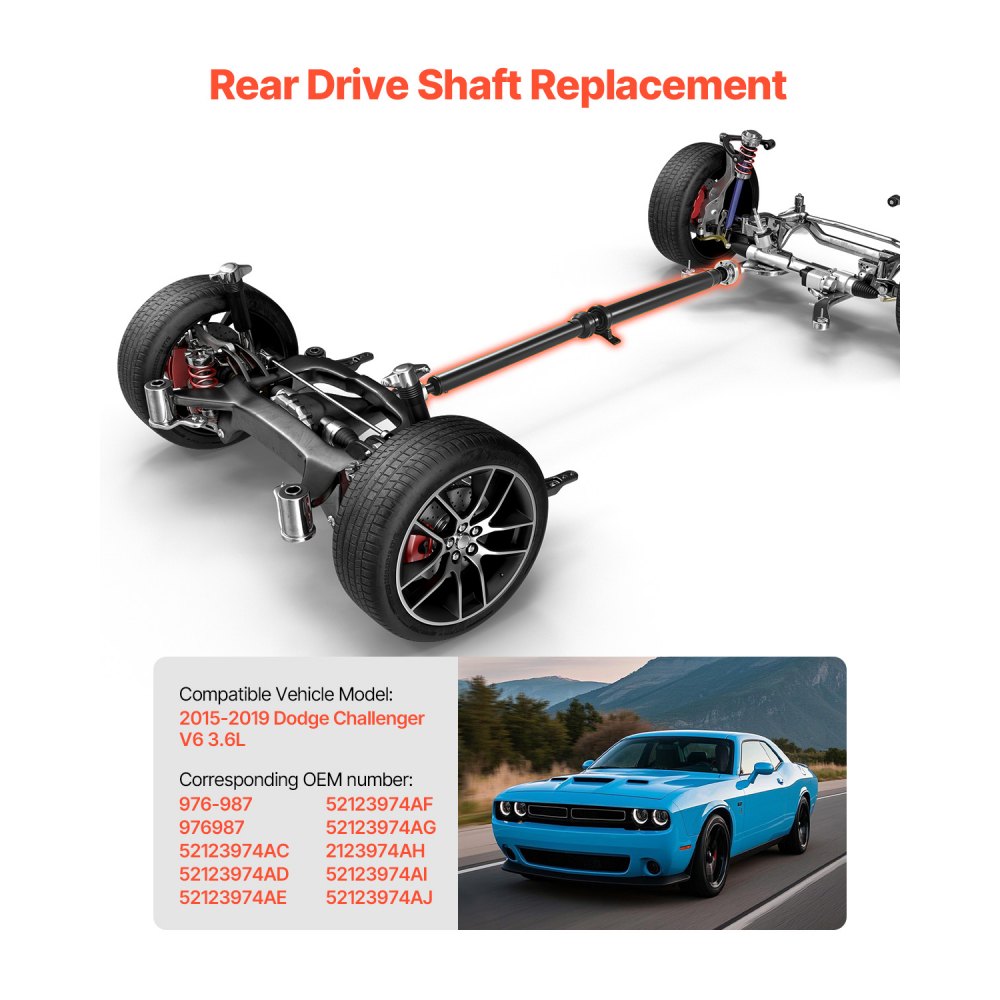 VEVOR Rear Drive Shaft, 71.7"-73.2" Prop Shaft Driveshaft Assembly Compatible with 2015-2019 Dodge Challenger V6 3.6L, Replace #976-987 976987 52123974AC 52123974AD 52123974AE 52123974AF