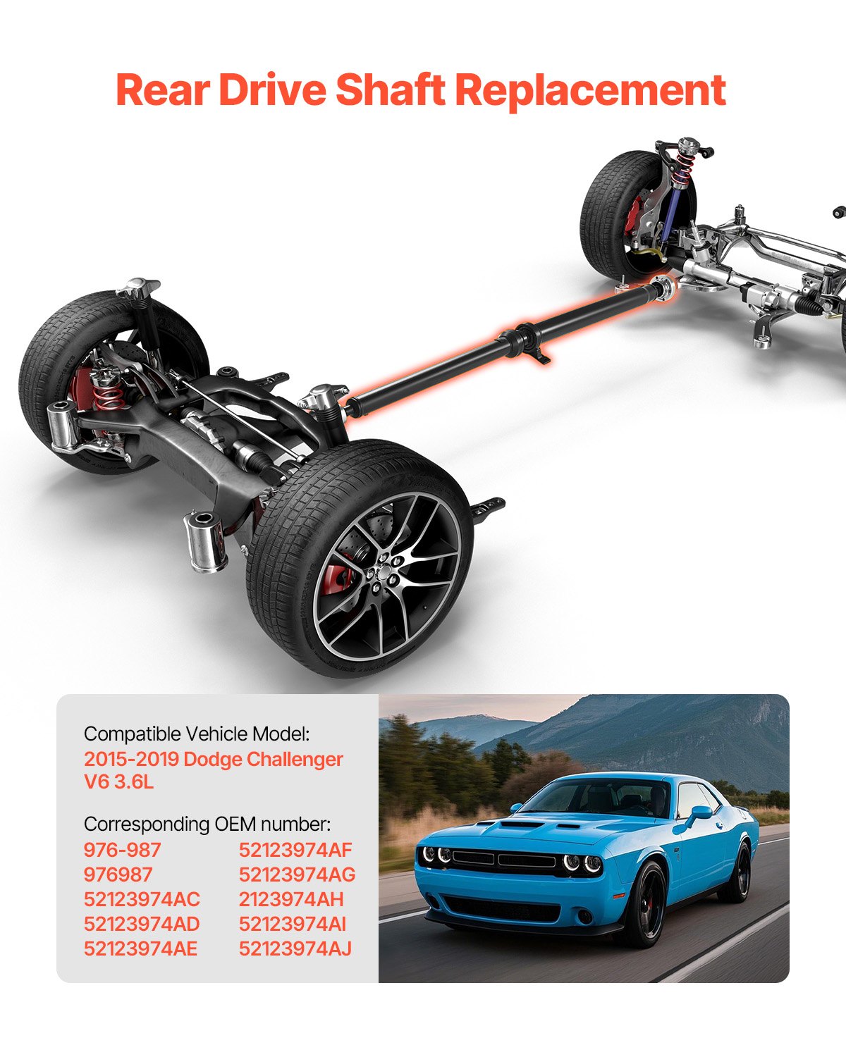 VEVOR Rear Drive Shaft, 71.7"-73.2" Prop Shaft Driveshaft Assembly Compatible with 2015-2019 Dodge Challenger V6 3.6L, Replace #976-987 976987 52123974AC 52123974AD 52123974AE 52123974AF