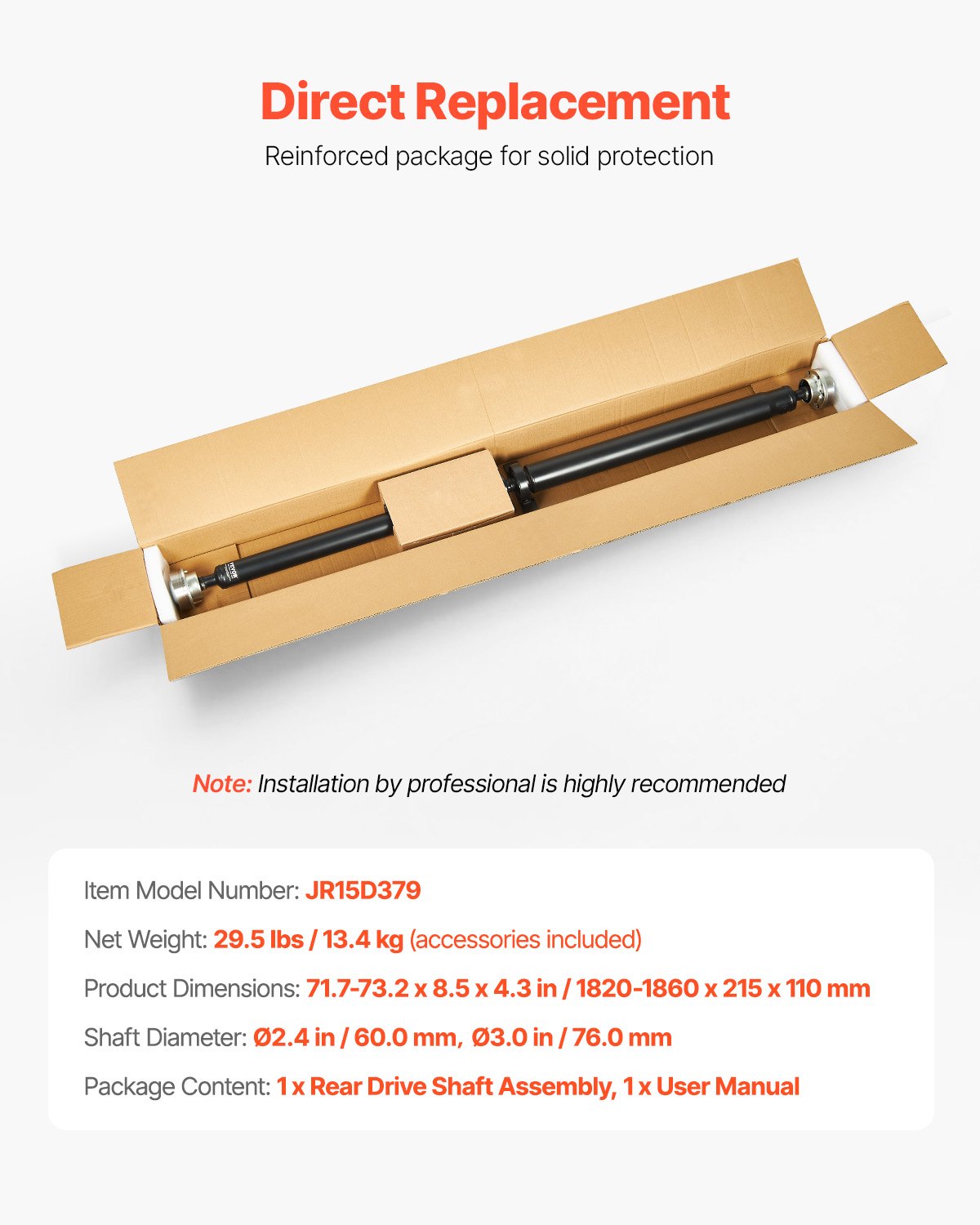 VEVOR Rear Drive Shaft, 71.7"-73.2" Prop Shaft Driveshaft Assembly Compatible with 2015-2019 Dodge Challenger V6 3.6L, Replace #976-987 976987 52123974AC 52123974AD 52123974AE 52123974AF