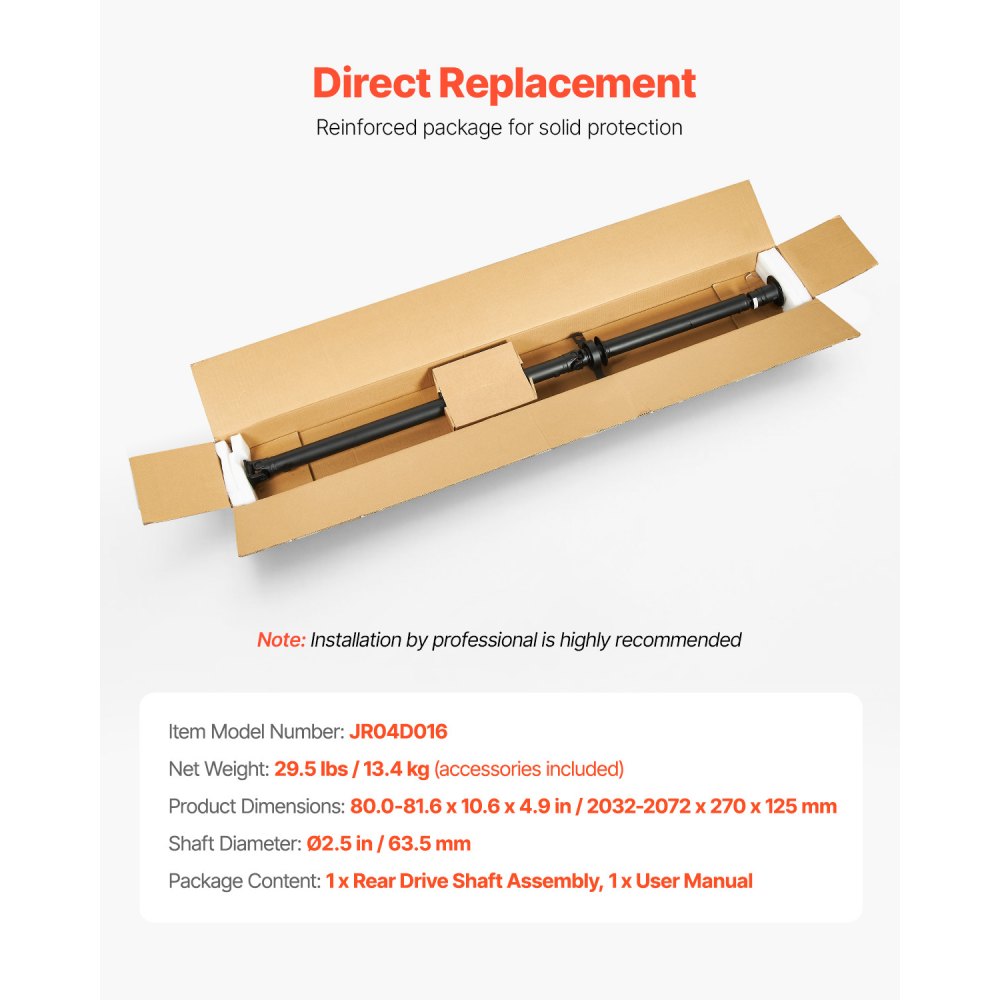 VEVOR Rear Drive Shaft, 80.0"-81.6" Prop Shaft Driveshaft Assembly Compatible with 2007-2014 Ford Edge & Lincoln MKX, Replace #DT4Z-4R602-A DT4Z4R602A 7T4Z4R602A SK936846 936-846 65-2027