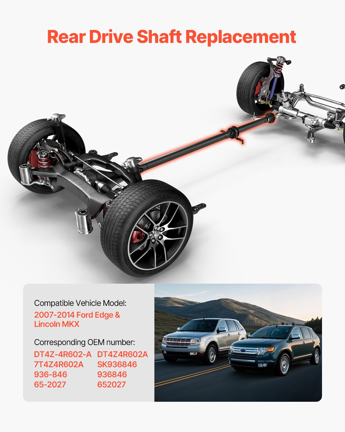 VEVOR Rear Drive Shaft, 80.0"-81.6" Prop Shaft Driveshaft Assembly Compatible with 2007-2014 Ford Edge & Lincoln MKX, Replace #DT4Z-4R602-A DT4Z4R602A 7T4Z4R602A SK936846 936-846 65-2027