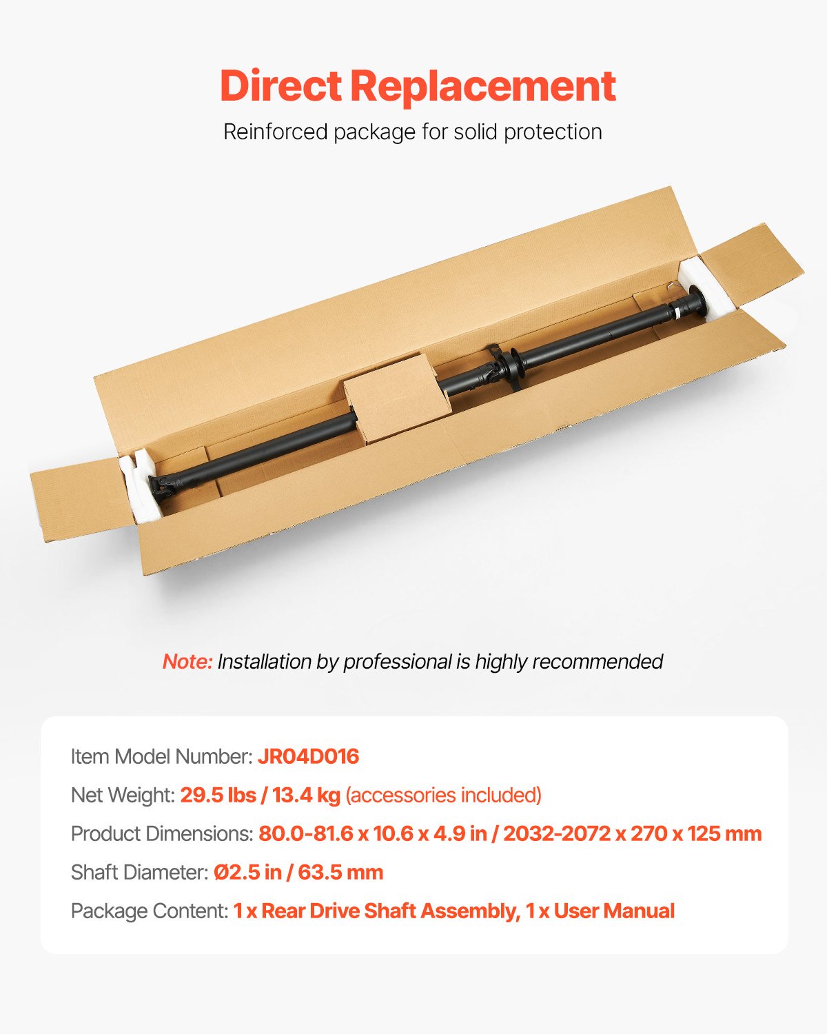 VEVOR Rear Drive Shaft, 80.0"-81.6" Prop Shaft Driveshaft Assembly Compatible with 2007-2014 Ford Edge & Lincoln MKX, Replace #DT4Z-4R602-A DT4Z4R602A 7T4Z4R602A SK936846 936-846 65-2027