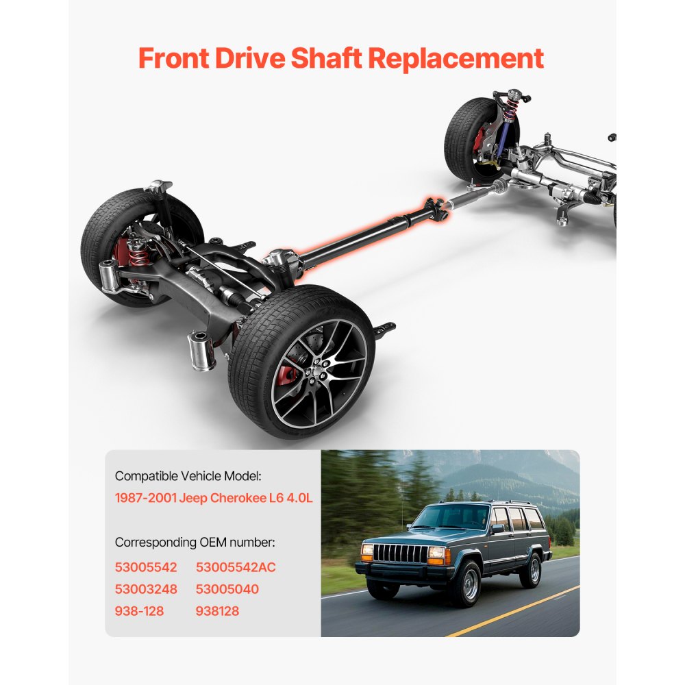 VEVOR Front Drive Shaft, 30.9"-33.8" Prop Shaft Driveshaft Assembly Compatible with 1987-2001 Jeep Cherokee L6 4.0L, Replace #53005542AC 53005542 53003248 53005040 938-128 938128